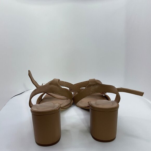 Womens Nude Block Heel Sandals Size 7  With Ankle Strap By Top Moda Square Toe - Picture 4 of 7